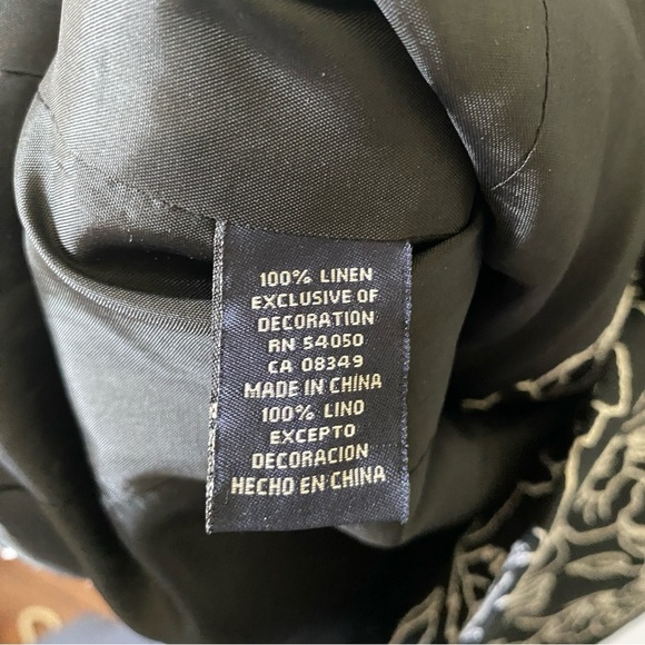 100% Linen Jones New York Black White Floral Embroidered Jacket M 10P - Picture 7 of 14
